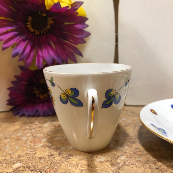 Porsgrund Norway Farmers Rose Demitasse Cup & Saucer (Rim, Gold Trim) Set - Picture 5 of 13